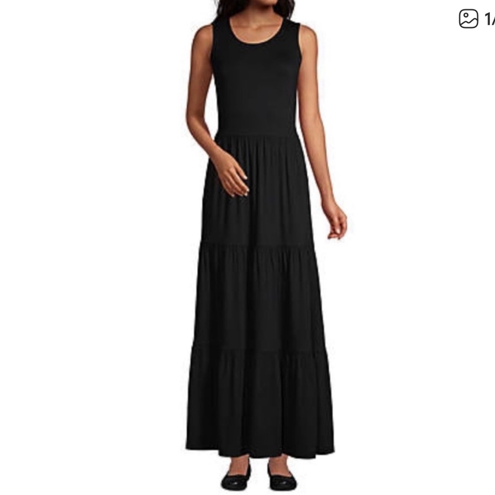 Lands' End Black Sleeveless Tiered Maxi Dress